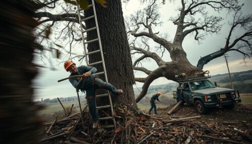 Dangerous Tree Removal Ends in Ladder Tipping Incident